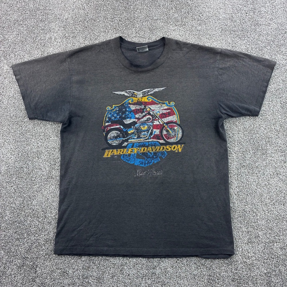 Vintage Harley Davidson Shirt Mens XL Black Faded Smoked Out Maui Hawaii 80s